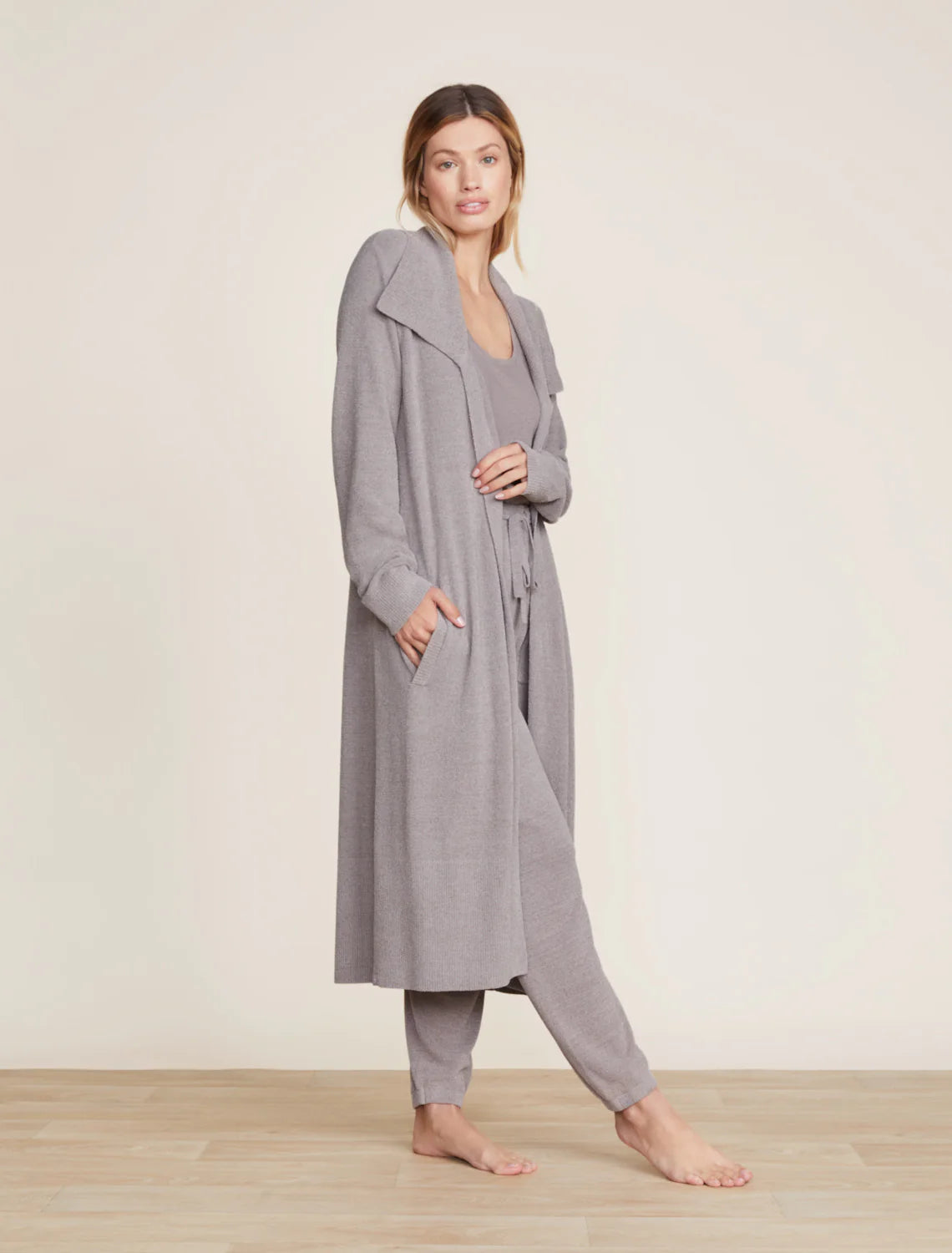 Barefoot Dreams Ultra Lite Wide Collar Long Cardigan In Pewter