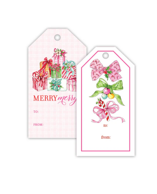 Vintage Pink Christmas Bows Gift Tags