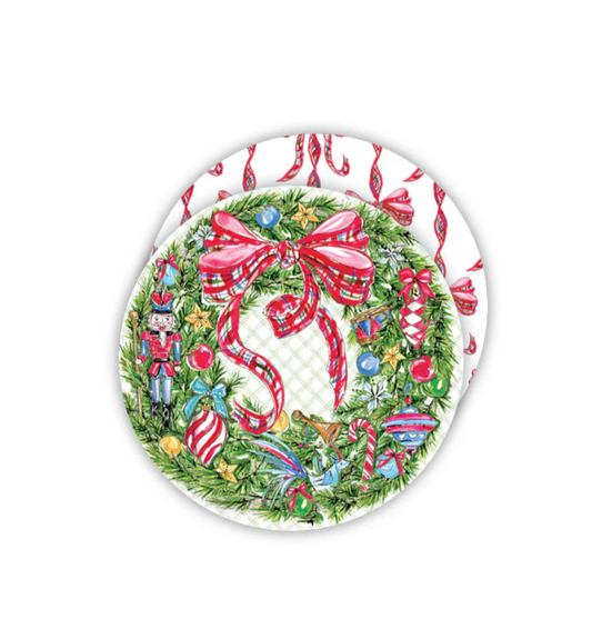 Traditional Christmas Toys Wreath Paper Coasters