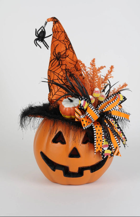 Lighted Pumpkin with Orange Hat