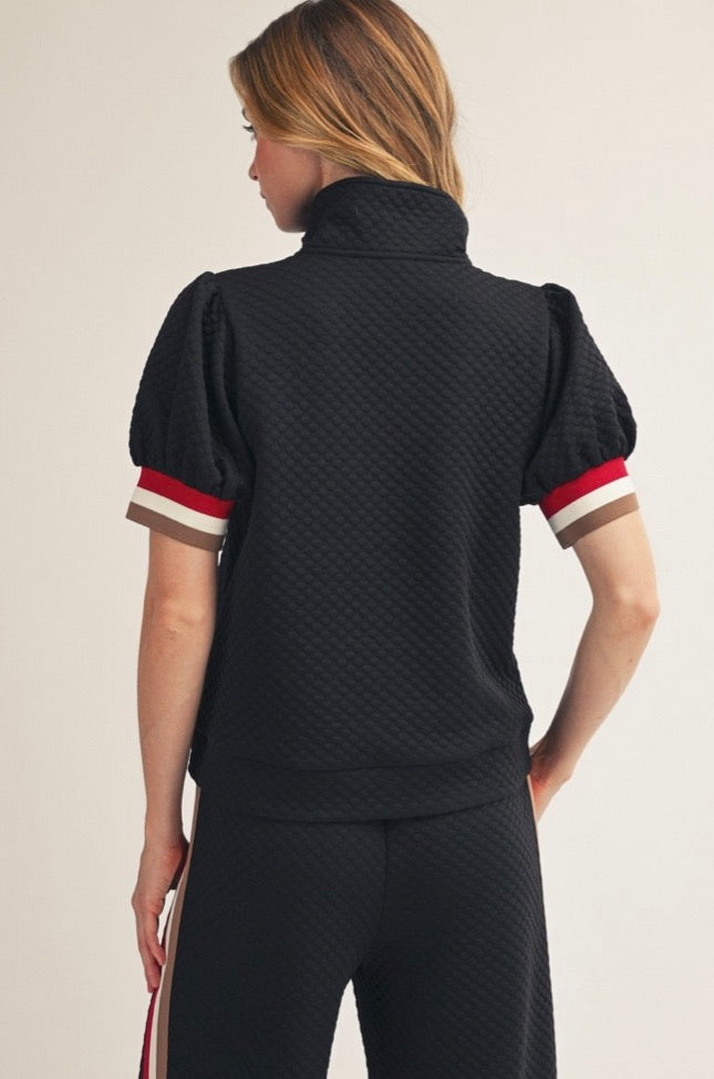 Color Band Accent Zip Up Shirt
