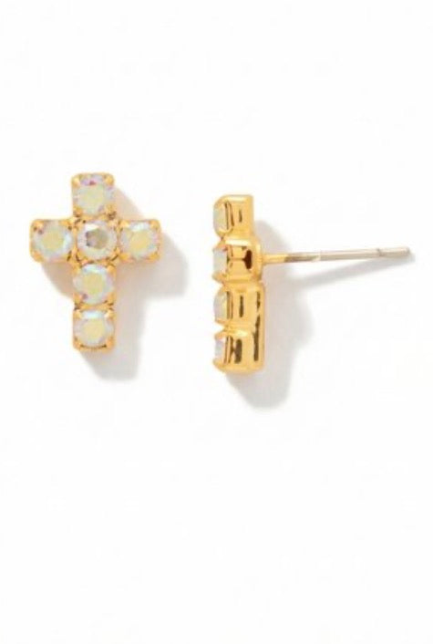 Carly Cross Stud Earrings-Aurora Borealis