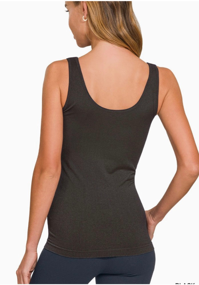 U Or V Neck 2-way Seamless Tank-Black