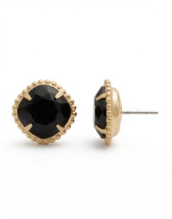 Cushion-Cut Solitaire Stud Earrings-Jet