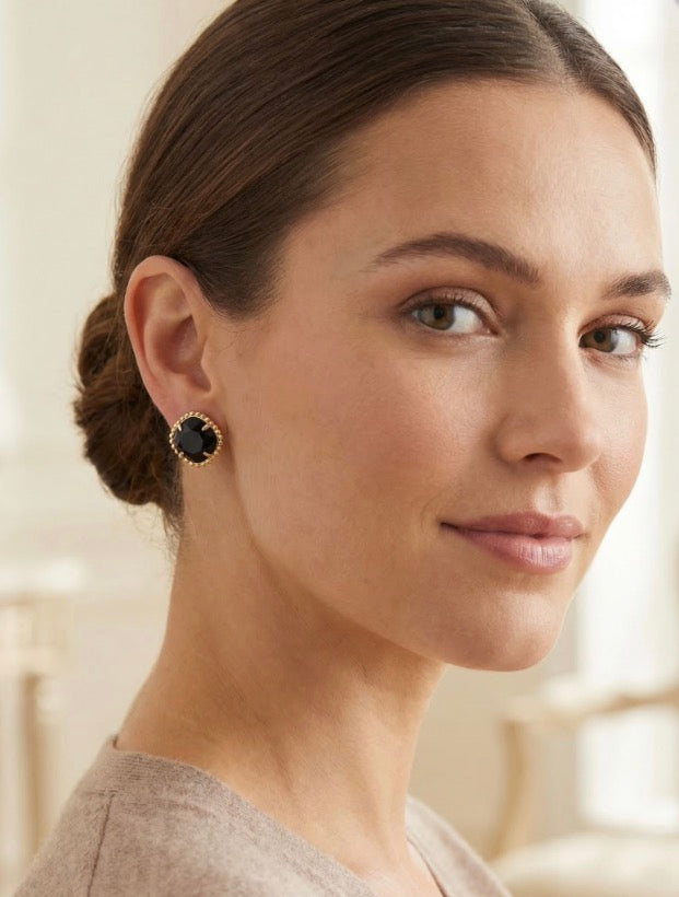 Cushion-Cut Solitaire Stud Earrings-Jet