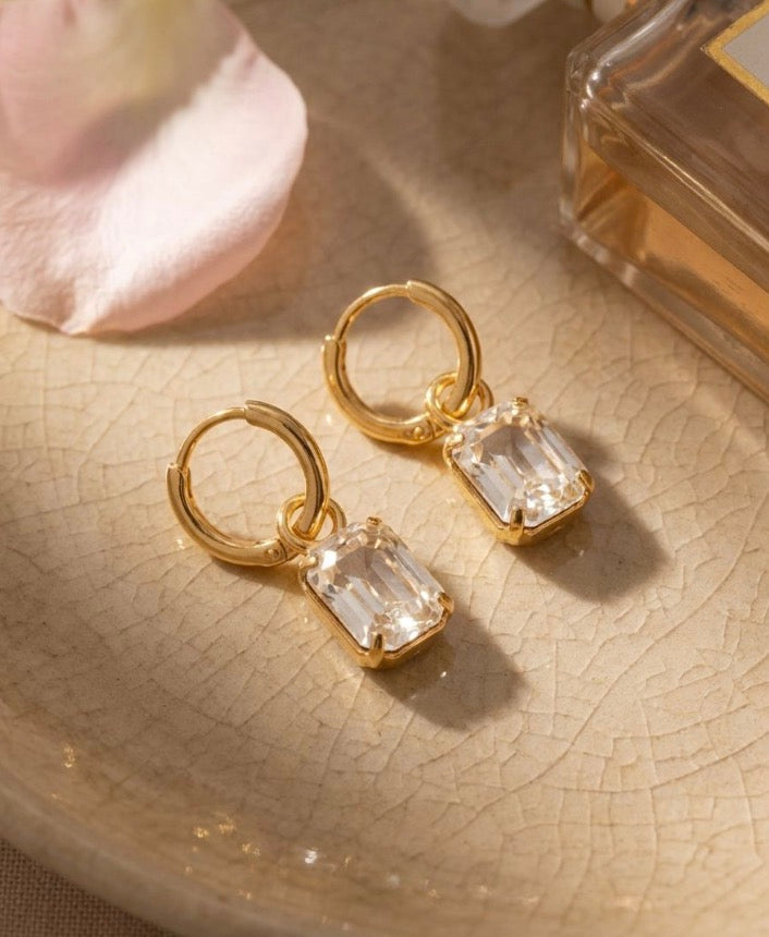 Octavia Huggie Hoop Earrings-Crystal