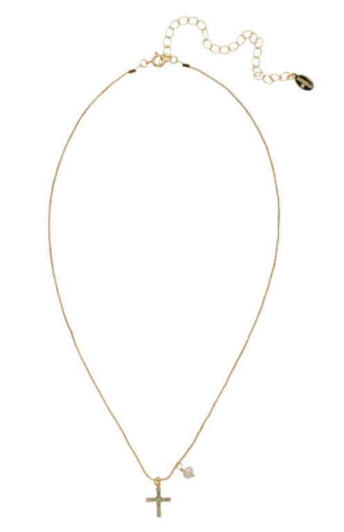 Joelle Cross Pendant Necklace-Sage Green