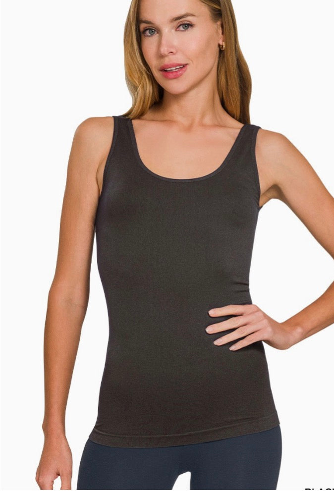 U Or V Neck 2-way Seamless Tank-Black