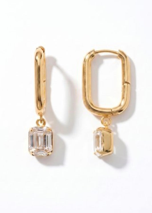 Octavia Rectangle Hoop Earrings-Crystal