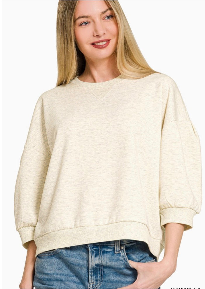 Scuba Dolman Sleeve Pullover-Vanilla