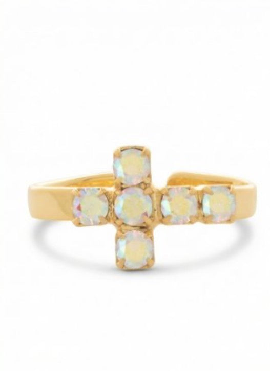 Carly Cross Adjustable Band Ring-Aurora Borealis