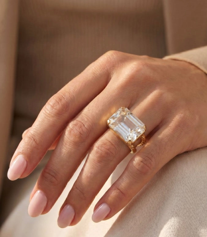 Kathleen Adjustable Cocktail Ring-Crystal