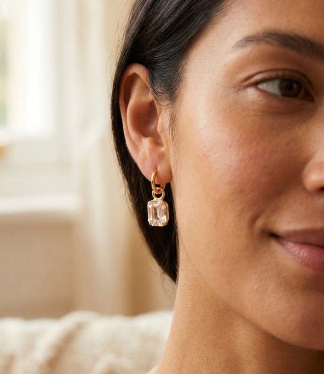 Octavia Huggie Hoop Earrings-Crystal