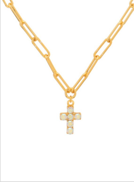 Carly Cross Pendant Necklace-Aurora Borealis