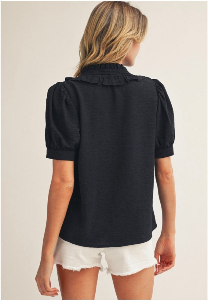 Ruffle Detail Button Down Crinkled Top