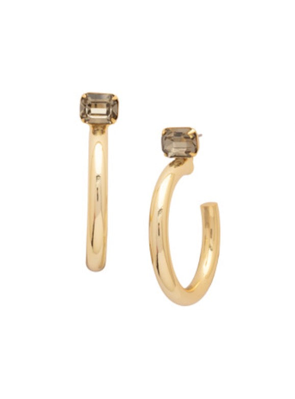 Keeley Emerald Cut Hoop Earrings-Black Diamond