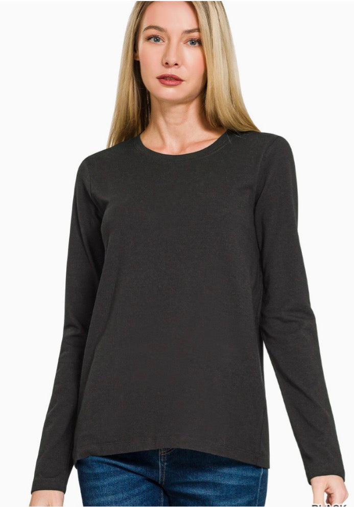 Crew Neck Long Sleeve T-shirt-Black