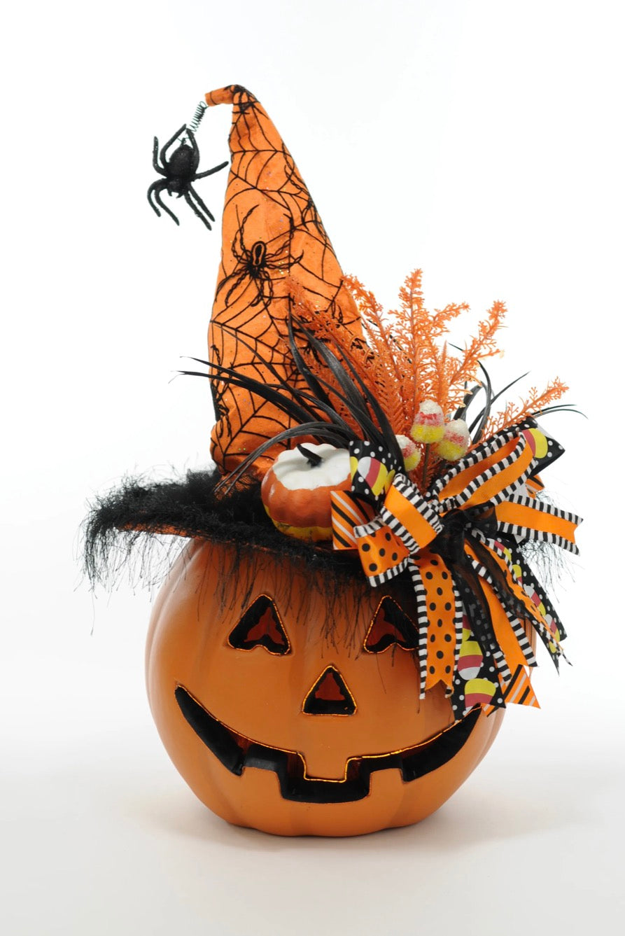 Lighted Pumpkin with Orange Hat
