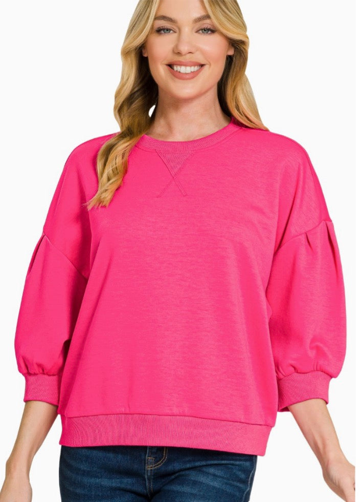 Scuba Dolman Sleeve Pullover-Pink
