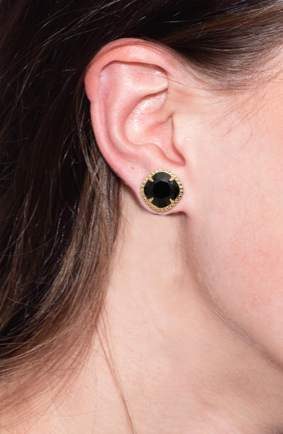 Cushion-Cut Solitaire Stud Earrings-Jet