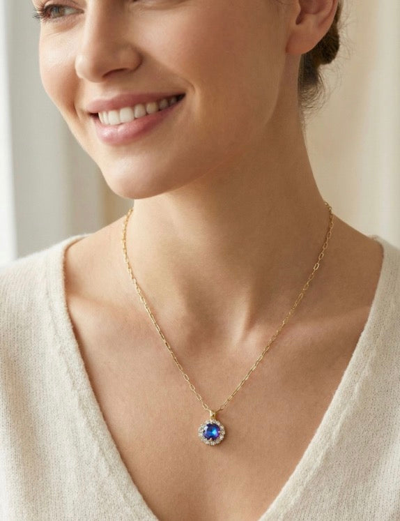 Haute Halo Pendant Necklace-Royal Blue Delite
