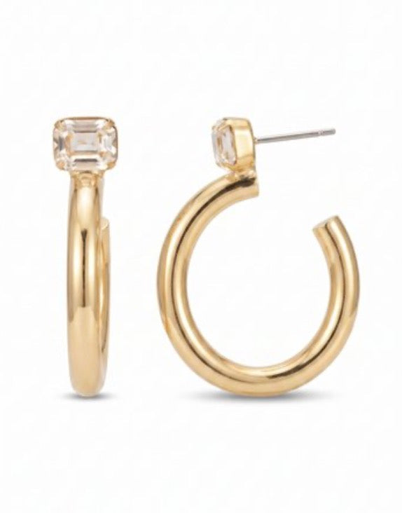 Keeley Emerald Cut Hoop Earrings-Crystal
