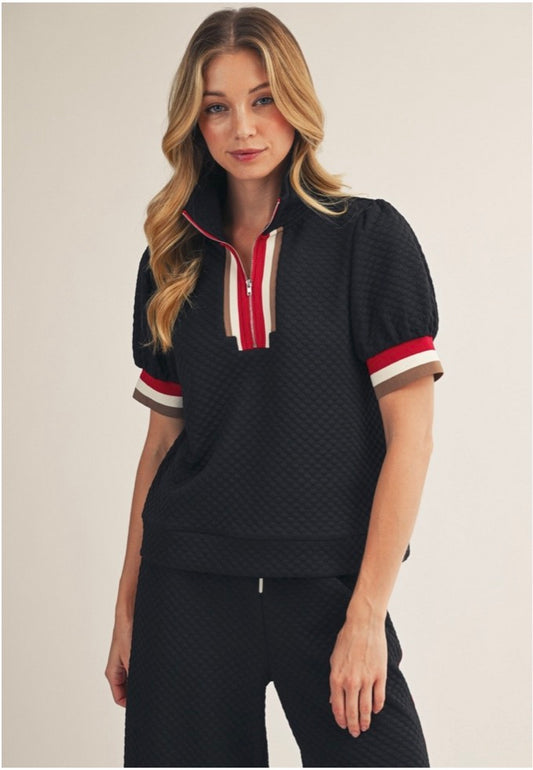 Color Band Accent Zip Up Shirt
