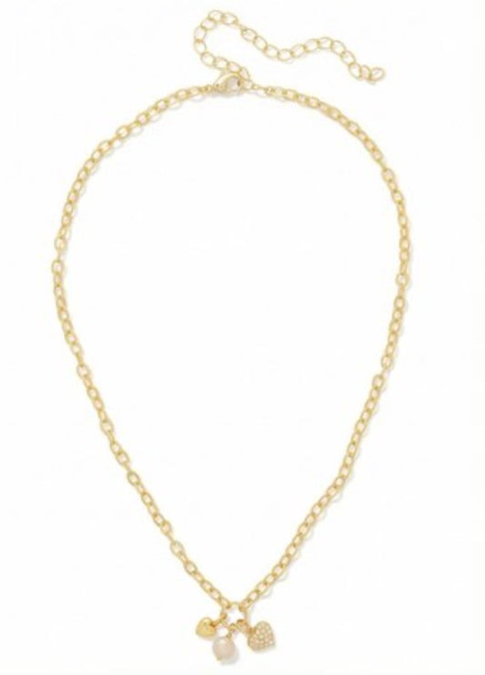Heart & Pearl Charm Pendant Necklace-Crystal