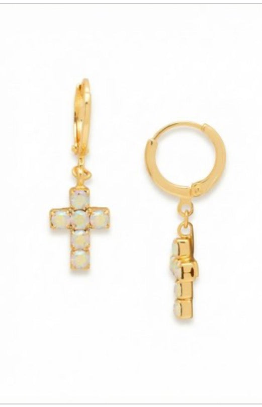 Carly Cross Huggie Hoop Earrings-Aurora Borealis