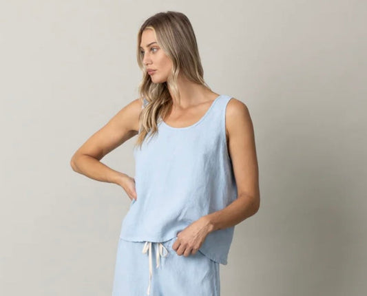 PJ Harlow Bo Linen Tank-Baby Blue
