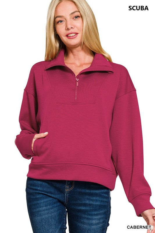 Half Zip High Neck Pullover- Cabernet