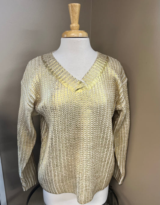FINAL SALE V-Neck Sweater In Gold Metallic