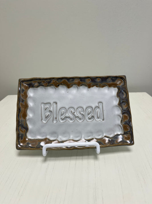 FP Rectangular "Blessed" Dish in Ivory Linen
