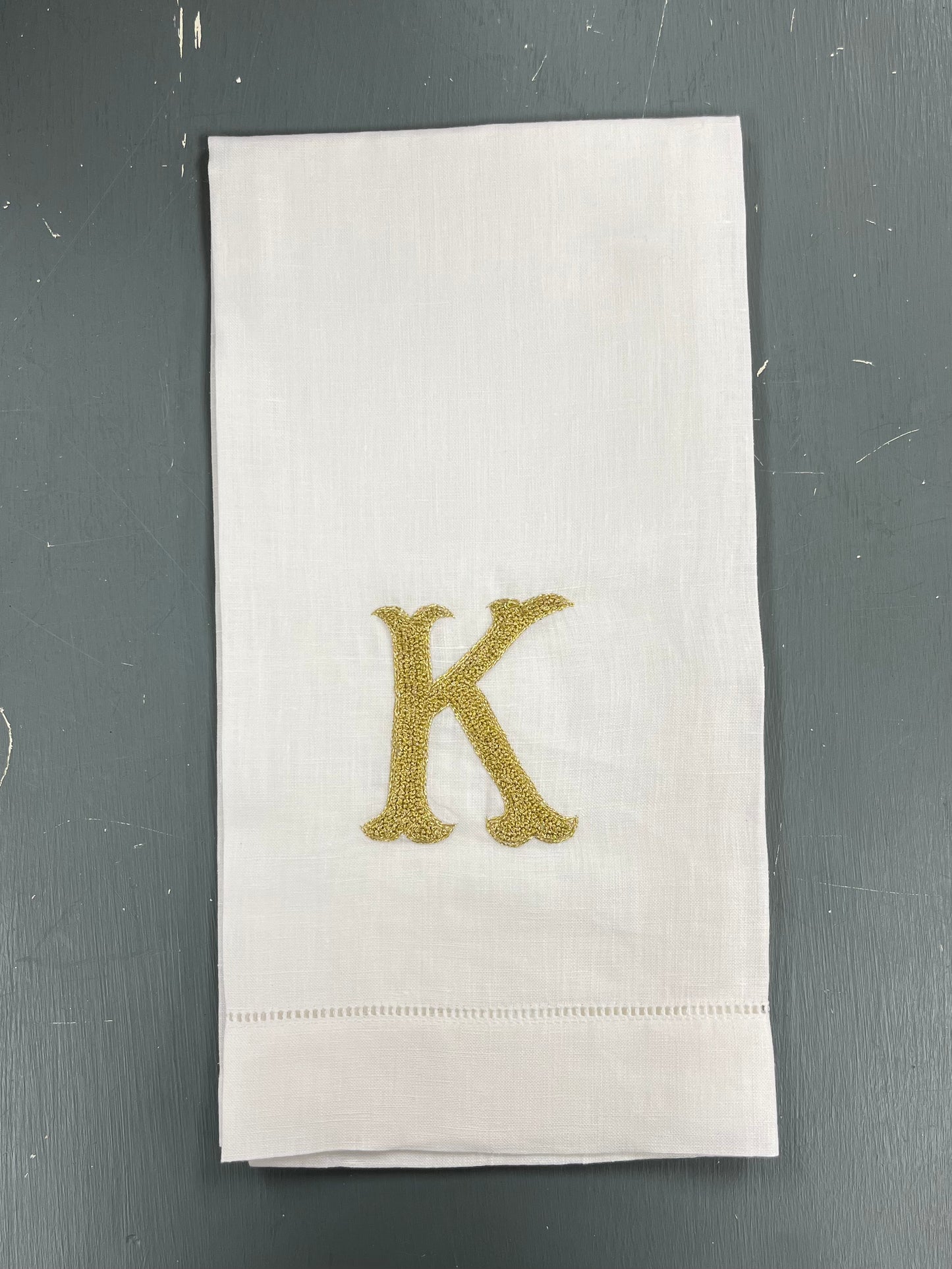 Nouveau Monogram Tea Towel | Gold on White (A-Z)
