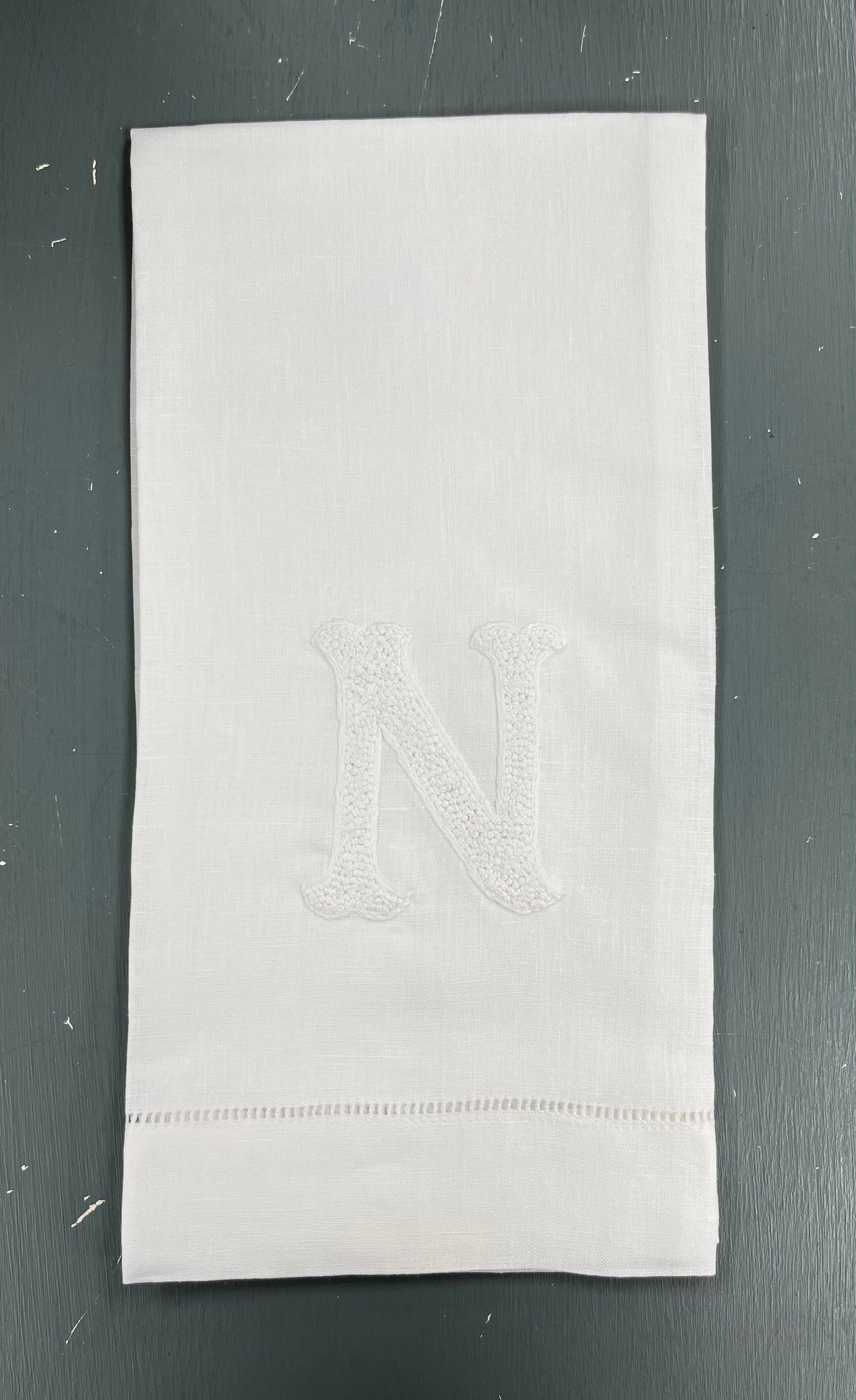 Nouveau Monogram Tea Towel | White on White (A-Z)