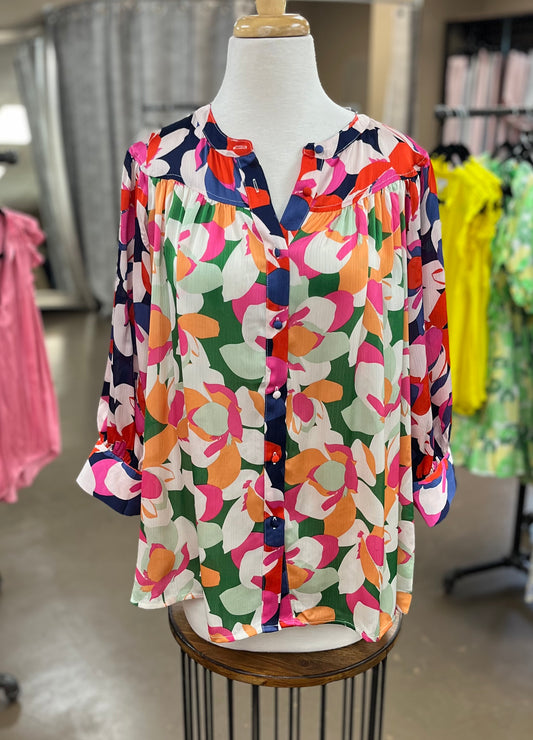 Floral Button-Down Satin Shirt