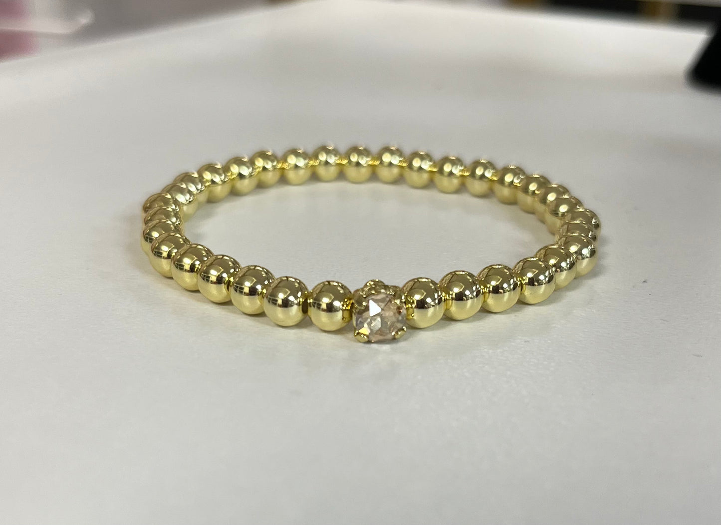 Mini Single Crystal Stretch Bracelet - Dark Champagne