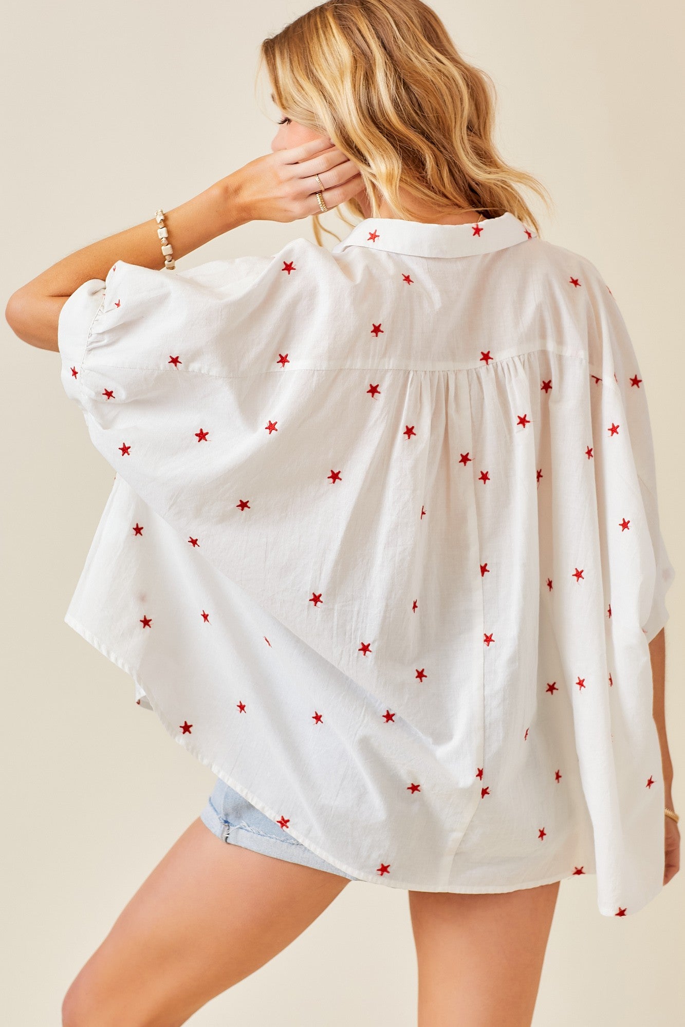 FINAL SALE Star Embroidered Oversized Button Down Shirt