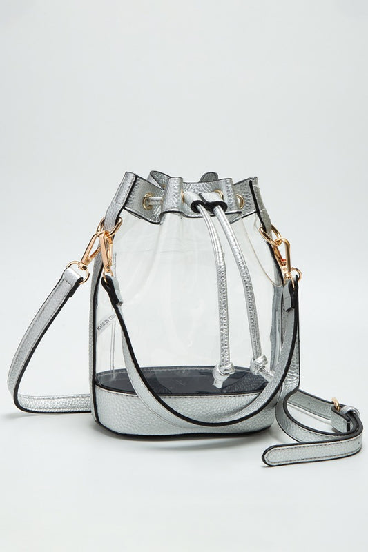 Clear Crossbody Stadium Bucket Bag - Silver