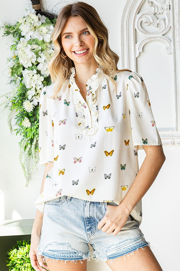 FINAL SALE Butterfly Short Sleeve Blouse