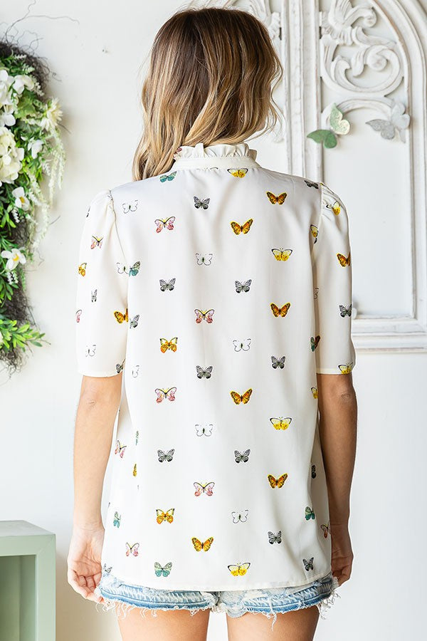 FINAL SALE Butterfly Short Sleeve Blouse