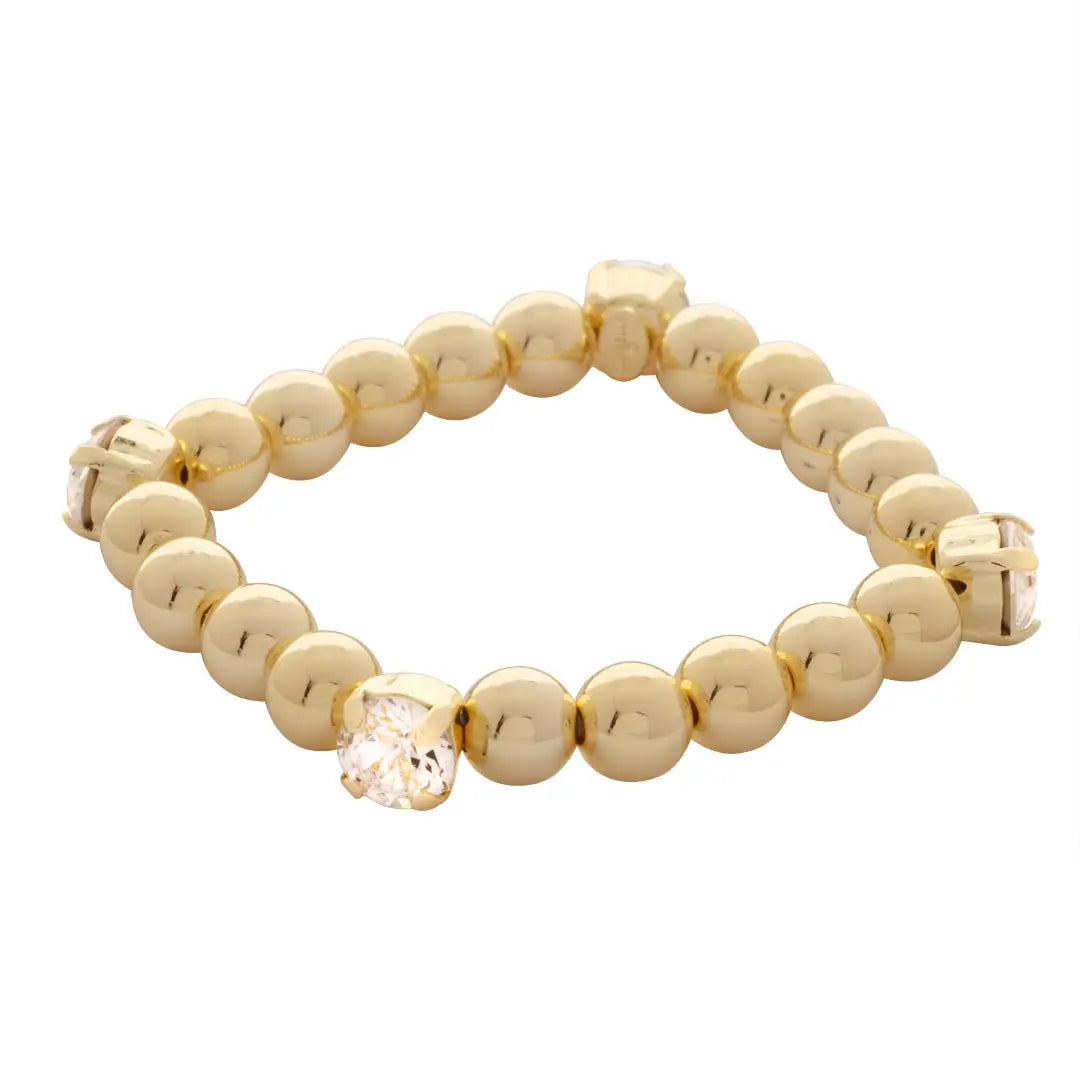 Four Clear Crystal & 10K Gold Bead Stretch Bracelet