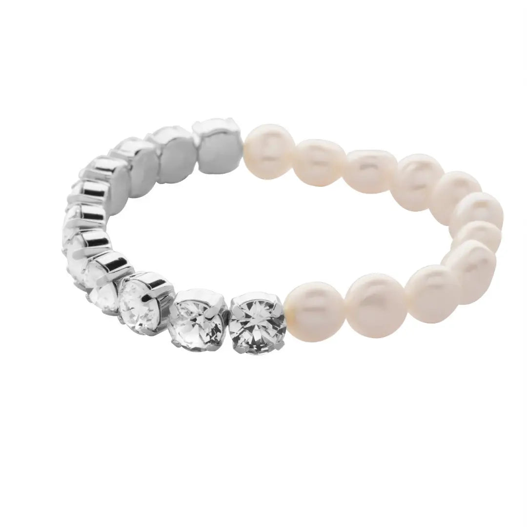 Pearl & Crystal Stretch Bracelet - Modern Pearl/Palladium