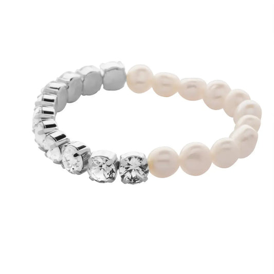 Pearl & Crystal Stretch Bracelet - Modern Pearl/Palladium