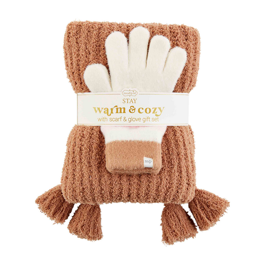 Color-Block Scarf & Glove Set - Camel