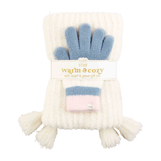 Color-Block Scarf & Glove Set - White