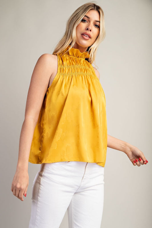 Mock Neck Sleeveless Jacquard Top