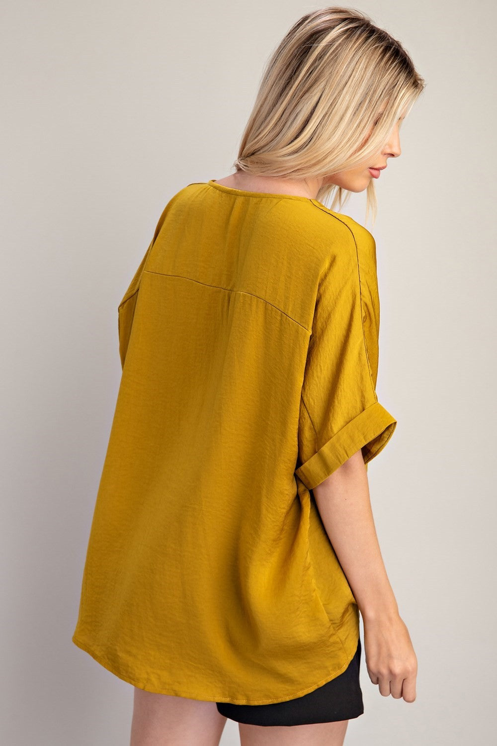 V-Neck High Low Blouse - Mustard