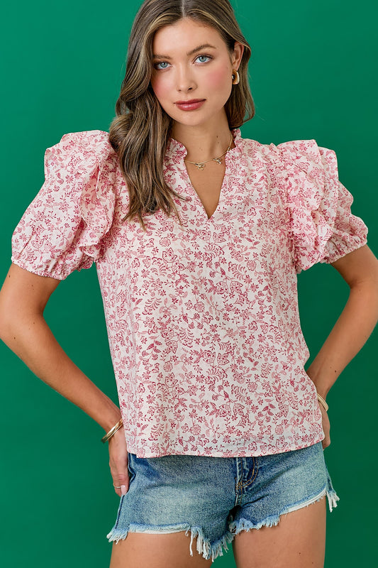 Floral Print Blouse With Ruffle Detail