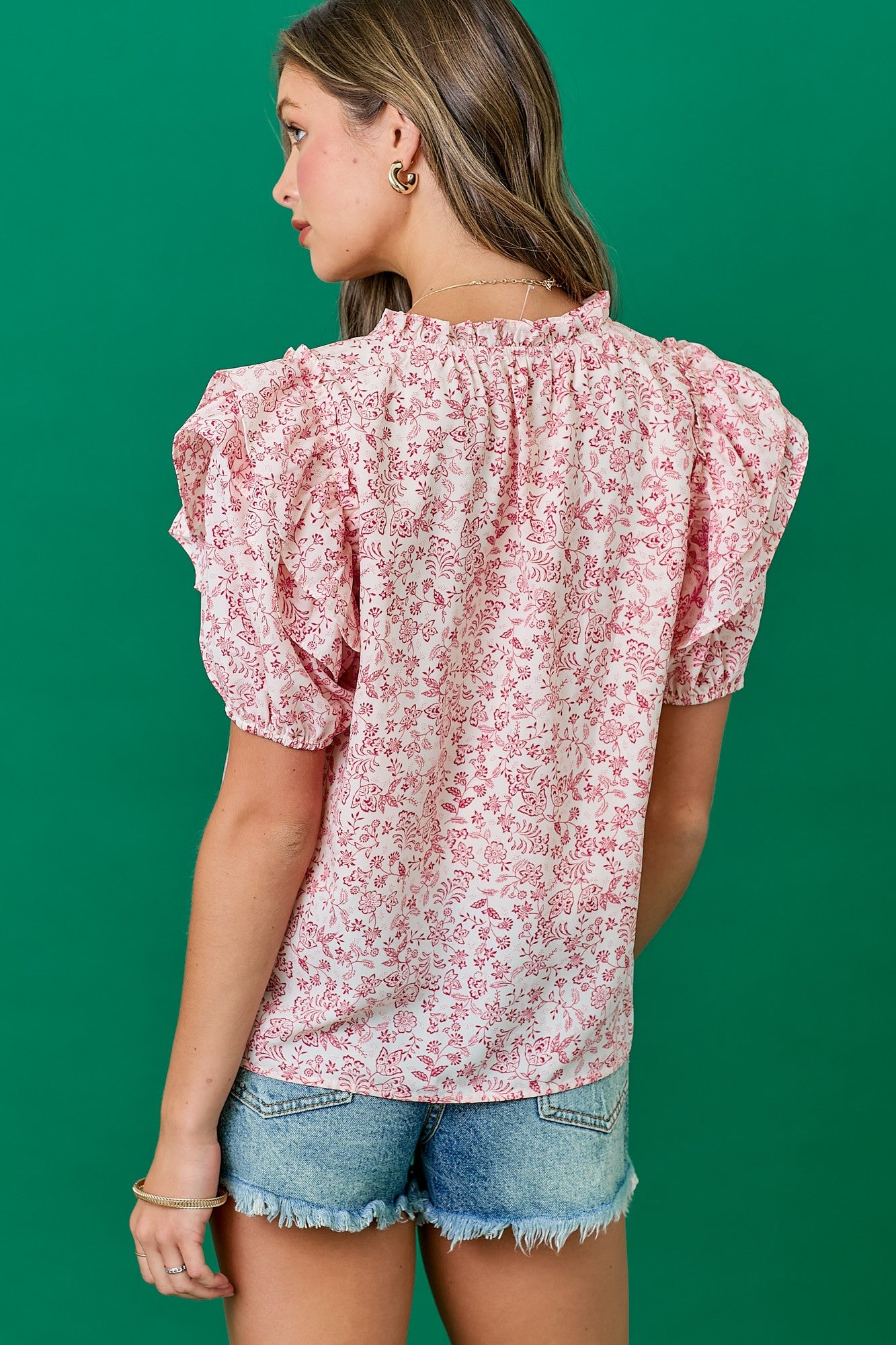 Floral Print Blouse With Ruffle Detail